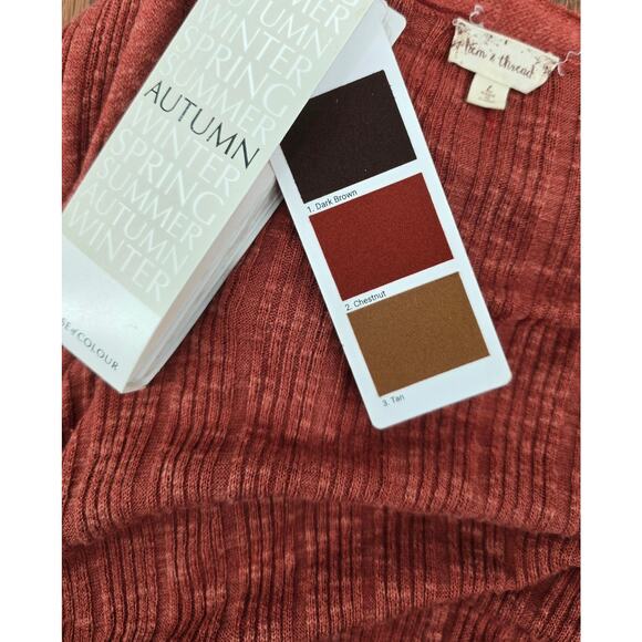 Hem & Thread Cottagecore Chestnut Ribbed Side Slit Cardigan - Picture 4 of 5